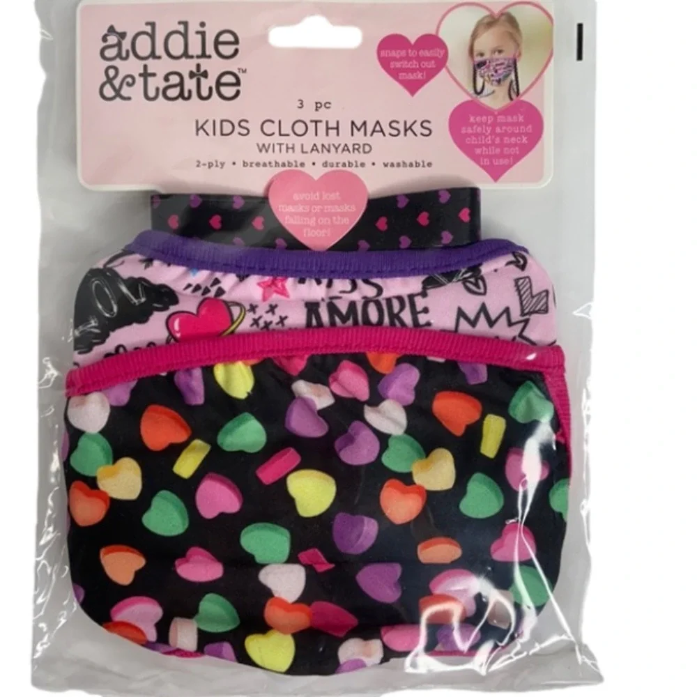 Addie & Tate Kids Washable Cloth Mask With Lanyard 3 PC Set NWT